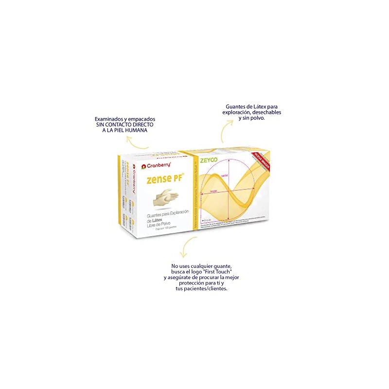 Guantes Desechables Zense Pf De Latex S/polvo Caja C/ 100pz