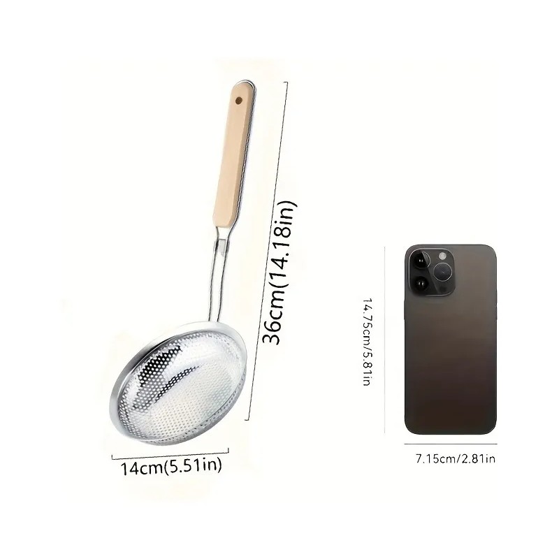 Cuchara De Acero Inoxidable Con Mango De Madera, Tamiz Fino