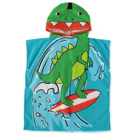 Wippette Boys and Girls Absorbent Hooded Beach Towel Pullover Character Microfiber Bath Towel with Side Snaps (Dino, 2-3T)