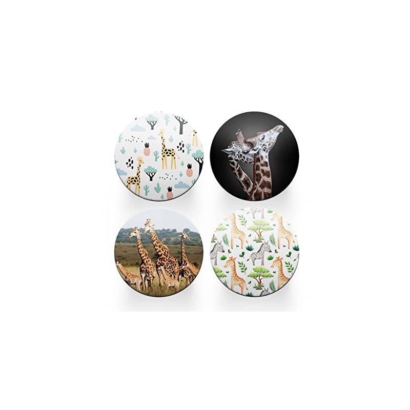 4 x Round Giraffe Coasters - Animals Wild Safari Set