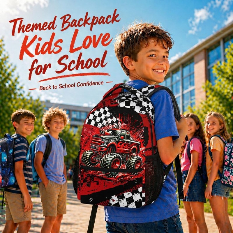 FLEXIMX Kids Boys Backpack Truck Backpacks for School Travel Casual,