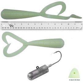 10oz Bullet Jighead 10/0 MUSTAD Hook + 2pcs 3oz Twin Tail Heavy Grub 12" (with Tail Extended) 9" scampi Fat Lure