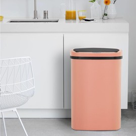 BestOffice Trash Can Broken-Resistant Plastic Touch Free High-Capacity Garbage Can with Lid for Bedroom Bathroom Home Office 49 Liter 13 Gallon Trash Can Automatic Kitchen Trash Can (1, Pink)
