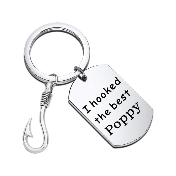 Grandpa Keychain Poppy Fishing Hook Keychain Grandfather Gift I Hooked