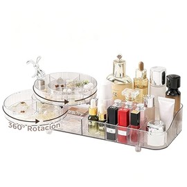 Organizador de Maquillaje, 360 Grados de Rotación/Organizador de Maquillaje Caja, Soportes para Maquillaje Apilable,Organizador deMaquillaje Transparente de Gran Capacidad para Mesa, Tocador