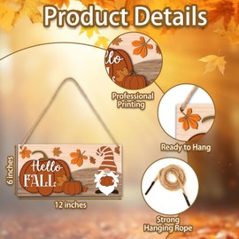 OXRUN Welcome Sign for Front Door, Fall Gnome Wooden Hanging Sign, Thanksgiving Door Decorations for Indoor Outdoor Home Garden Porch Window - A06