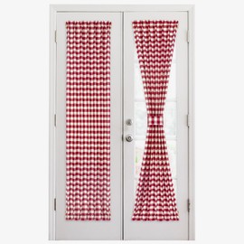 Light Filtering French Door Curtain Panel - 25" x 72"- Sidelight Window Coverings with Adjustable Tieback for Living Room, Patio & Front Doors - Machine Washable Drapes - Buffalo Check Burgundy