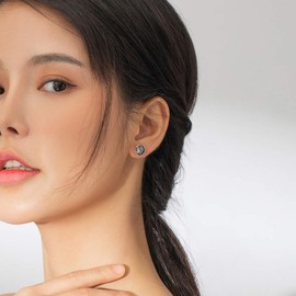 Presentski Moon Cat Earrings–925 Sterling Silver Cat Moon Cute Stud Earrings for Women, Blue Cubic Zirconia Star Stud Earrings for Girls