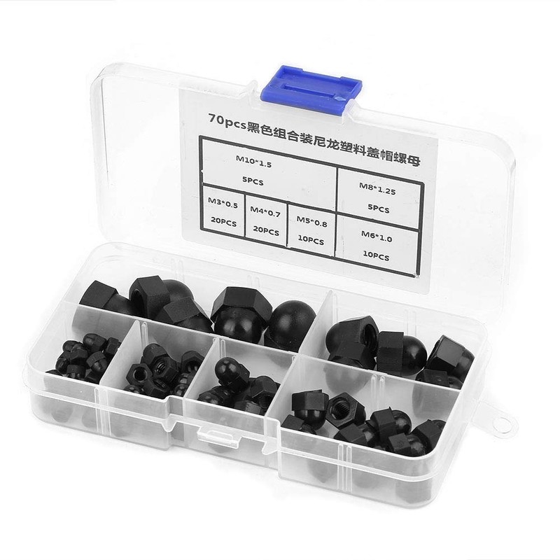 Acorn Nut, 70pcs M3/M4/M5/M6/M8/M10 Nylon Acorn Nut Kit Dome Head