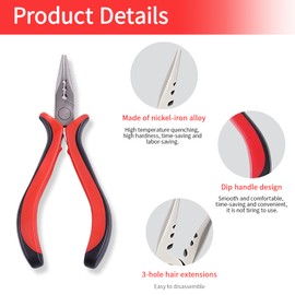 Hair Extension Pliers 3 Hole Hair Tongs for Nano Rings and Micro Rings, Red, Ideal for Applying and Removing Real Hair Extensions, for Hairdressers
