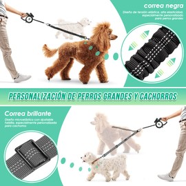 SlowTon Dog Leads for 2 Dogs, Adjustable Double Lead for Dogs 360° Rotatable No Tangle Dog Lead Splitter with Reflective (Black + Grey, 2-Colour Version (for S + M))