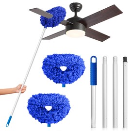 DRQ Ceiling Fan Cleaner Duster, 2 Pack Reusable Microfiber Duster with Extension Pole, 13 to 50 Inch Fan Blade Cleaner, Removable Dusters for Cleaning Walls Bookshelves Door Window Top (Dark Blue)