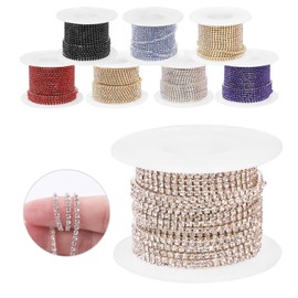 Glarks 1 Roll 2mm x 10 Yards Rhinestone Chain, White Color Premium Crystal Rhinestone Close Chain Trim Beaded Claw Cup Chain Roll for Sewing Craft Jewelry Party Wedding Decoration (Silver Base)