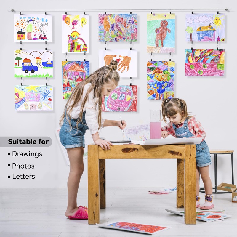 ZODIRISE Art Display for Kids Artwork, 10ft Picture Hanging Wire