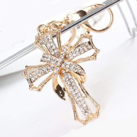 Cross Keychain Charms Women Car Trinket Female's Key Ring Key Holder Fashion Bag Accessories (Golden, One size)