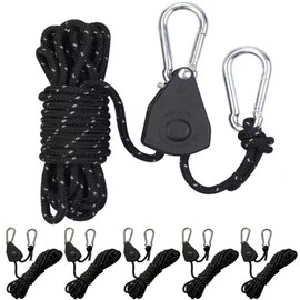 Pack of 6 4 m Reflective Guy Ropes Rope with Rope Tensioner, 4 mm Diameter Adjustable Rope Ratchet Rope Ratchet with Hooks, Paracord Rope Guy Line for Tent Tarpaulin Camping (Black)