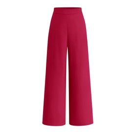 BTFBM Womens Wide Leg Pants Dressy Casual Elastic High Waisted Palazzo Business Lounge Trousers with Pockets(Solid Rose Red, 6)