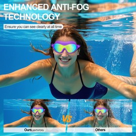 Estefanlo Swimming Goggles, Swimming Goggles Kids 6-14, Goggles Swimming Adult, Kids Swimming Goggles Anti Fog Swimming Goggles (Purple + Pink)
