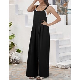 Buauty Women's Jumpsuits Overalls Wide Leg Casual 2025 Rompers Sleeveless Smocked One Piece High Waist Loose Fit with Pockets