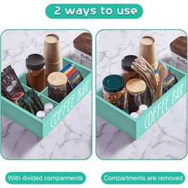 ALELION Turquoise Coffee Station Organizer with Removable Dividers - K Cup Pod Holder Storage Basket for Sugar, Tea - Teal Coffee Bar Kitchen Decor Accessories Organizer for Countertop