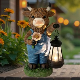 Garden Highland Cow Statue Solar Outdoor Decorations - Solar Highland Cow Decor for Yard Garden Patio Lawn Ornaments,Gifts for Mom,Grandma,Women