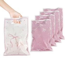 50Pcs Pink Bow Plastic Gift Bags Pink Bow Party Favors Coquette Party Favors Candy Goodie Treat Bags for Birthday Party Baby Shower