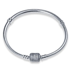 CMB062 Women's Bracelet 925 Sterling Silver, Bracelets with Heart Clasp Moments Snake Link Bracelet Valentine's Day Mother's Day Birthday Christmas Gift for Women Girlfriend Mum, Sterling Silver
