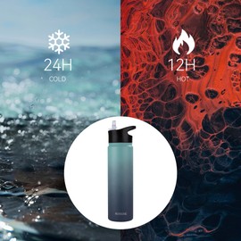 MURBONE Stainless Steel Drinking Bottle 750 ml (+ 2 Lids) with Straw, BPA-Free, Leak-Proof, Suitable for Carbonated Drinks, Thermos Flask, Vacuum Double Wall Insulation for Sports, Travel, Camping