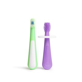 Ubbi Grow with Me Juego de entrenamiento de cepillo de dientes para bebés y niños pequeños, incluye una silicona platino de grado alimenticio de 360° y un cepillo de dientes de cerdas suaves, morado