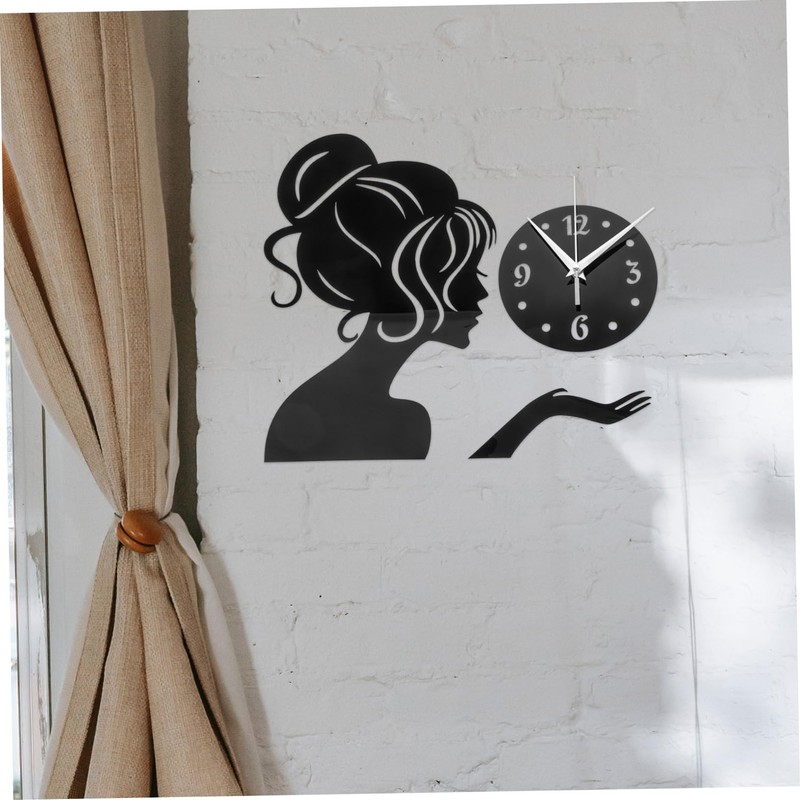 ABOOFAN Acrylic Girl Shape Wall Clock Modern Frameless Sticker Design