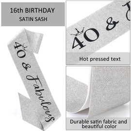 40th Birthday Sash & Rhinestone Crown Kit- Happy 40th Birthday Gifts Women 40th birthday decorations women… (silver)