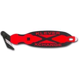 Klever XCHANGE, Box Cutter, Safety Cutter, Utility Knife, SAFETY Knife, Replaceable Head Perfect For Cutting Double Wall Cardboard or Other Thick Material (Red)