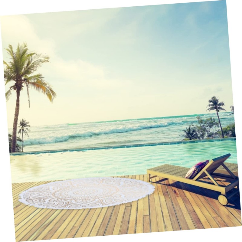 Alipis Beautiful Round Mandala Beach Towel White Microfiber Multi-Purpose for