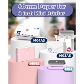 Phomemo 80 mm 3 Inch Sticker Paper - Black on White Paper for Phomemo M03, M03AS, M04S, M04AS Mini Thermal Printer, 80 mm x 3.5 m, 2 Year Shelf Life, Three Rolls per Box