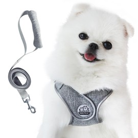 Miru pochi Dog Cat Harness for Small Dogs, Ultra Small Dogs, Leash Set, Collar, Soft, Pets, Easy to Put on, Wrinkle, Breathable, Lightweight, Light Reflective, Walk, Pull Prevention, Safety, Easy