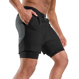 Nepest Mountain Bike Shorts Men's Short MTB Shorts Padded 4D Cycling Shorts Loose with Zip Pocket Bike Shorts, Black/Dark Grey, L