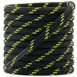 DELELE Round Work Boot Laces: 63 inch Black Fluorescent Green Heavy Duty Hiking Shoe Laces for Boots 2 Pair