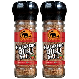Habanero Spicy Salt with Reusable Grinder by African Dream Foods | All-Natural Dried Habanero Infused with Sea Salt | Made in Africa | 2-Pack