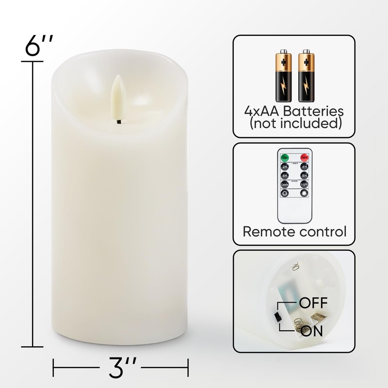 5plots 6" x 3" Flickering Flameless Candles - Battery Operated