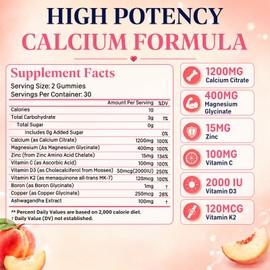 Calcium Citrate 1200mg with Vitamin D3 Gummies for Women & Men, Sugar-Free
