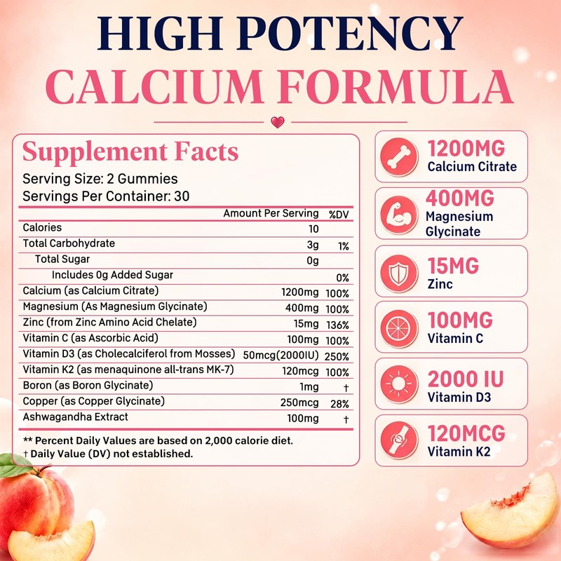 Calcium Citrate 1200mg with Vitamin D3 Gummies for Women &