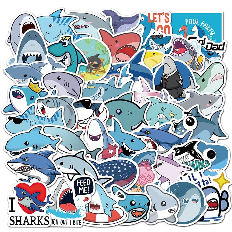 Bifarde 50Pcs Cute Shark Stickers - Kawaii Ocean Waterproof Vinyl