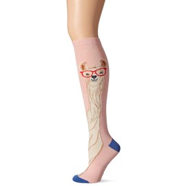 K. Bell Socks Women's Funny Animal Novelty Crew Socks, Llama with Glasses (Pink), Shoe Size: 4-10