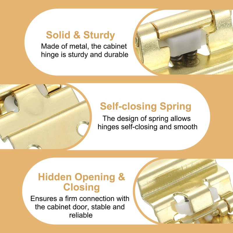 sourcing map 10 Pack Self Closing Cabinet Hinges, 3/8" Overlay