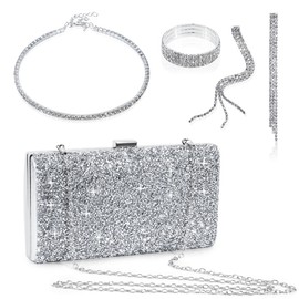 Tunejoy Rhinestone Evening Bag Clutch Women's Glitter Handbag Bridal Wedding Clutch Set with Earrings Necklace Bracelet for Party Wedding Banquet Prom 4 Pieces, Rhinestone, nylon, alloy, NON