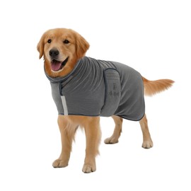 PAWPUP® Dog Drying Coat - Double Layer Ultra Absorbent Microfibre Dog Towel Robe, Dries in 20-30 Minutes, Thick, Soft & Warm All-Season Dressing Gown (Grey, L)