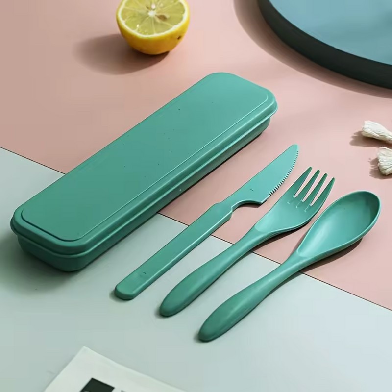 3in1 Portable Travel Cutlery Set with Case - Reusable Utensil