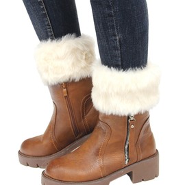 Womens Fur Trim Boot Cuff Top Cover Leg Warmers Ivory