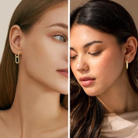 WOZNU Earrings Silver 925 Hanging Double Hoop Earrings with Pendant for Women Girls 14k Gold-Plated Geometry Earrings Small Silver 925 Hoop Earrings Pendant Hanging Drop Earrings, Titanium