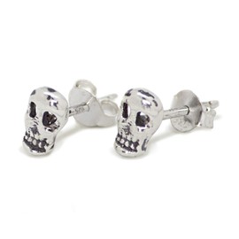 TJS 925 Sterling Silver Skull Stud Earrings, Skull Earrings for Women, Nickel-Free with Butterfly Fastening, Gothic and Vintage Style